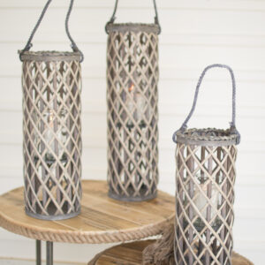 Grey Willow Lanterns with Glass Inserts