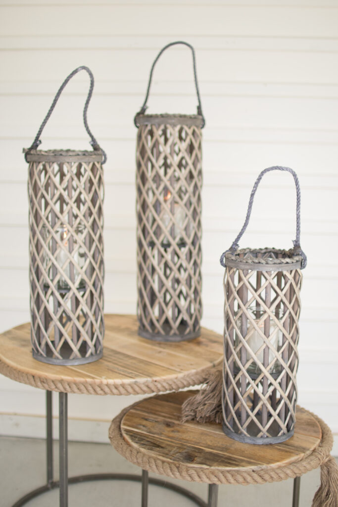 Grey Willow Lanterns with Glass Inserts