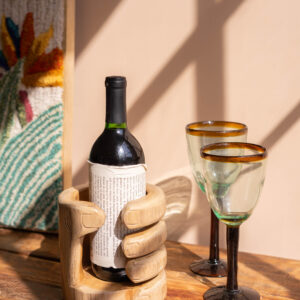 Carved Teakwood Hand Wine Bottle Holder