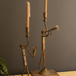 Forged-Iron Trumpet and Saxophone Taper Candle Holders