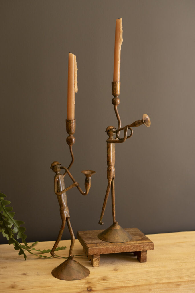 Forged-Iron Trumpet and Saxophone Taper Candle Holders